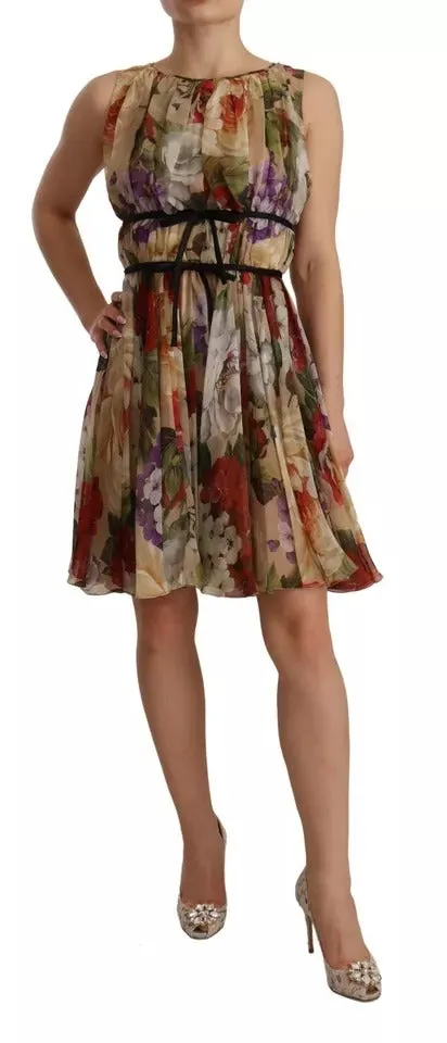 Beige Floral Sleeveless Round Neck Mini Dress sold by Louxly product image thumbnail 3