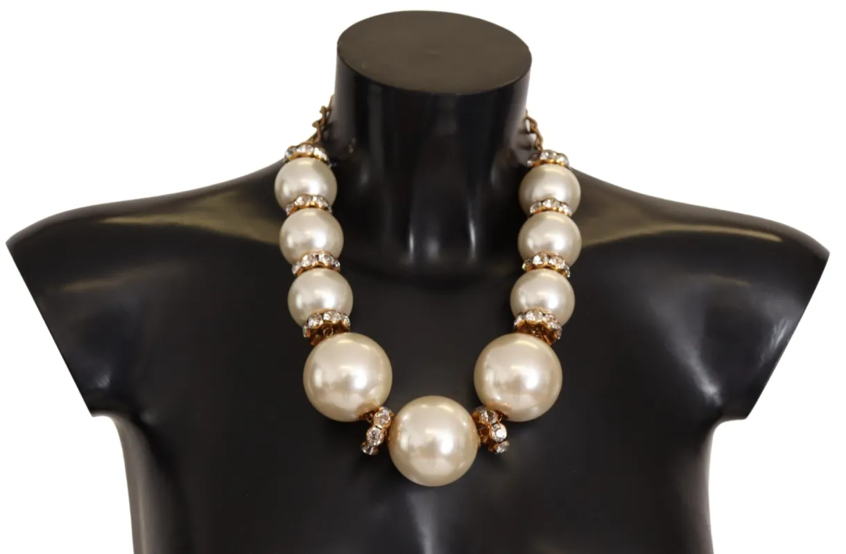 Elegant Faux Pearl Charm Necklace with Crystal Accents sold by Louxly