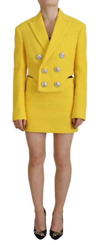Yellow Double Breasted Mini Suit Blazer Skirt Set sold by Louxly