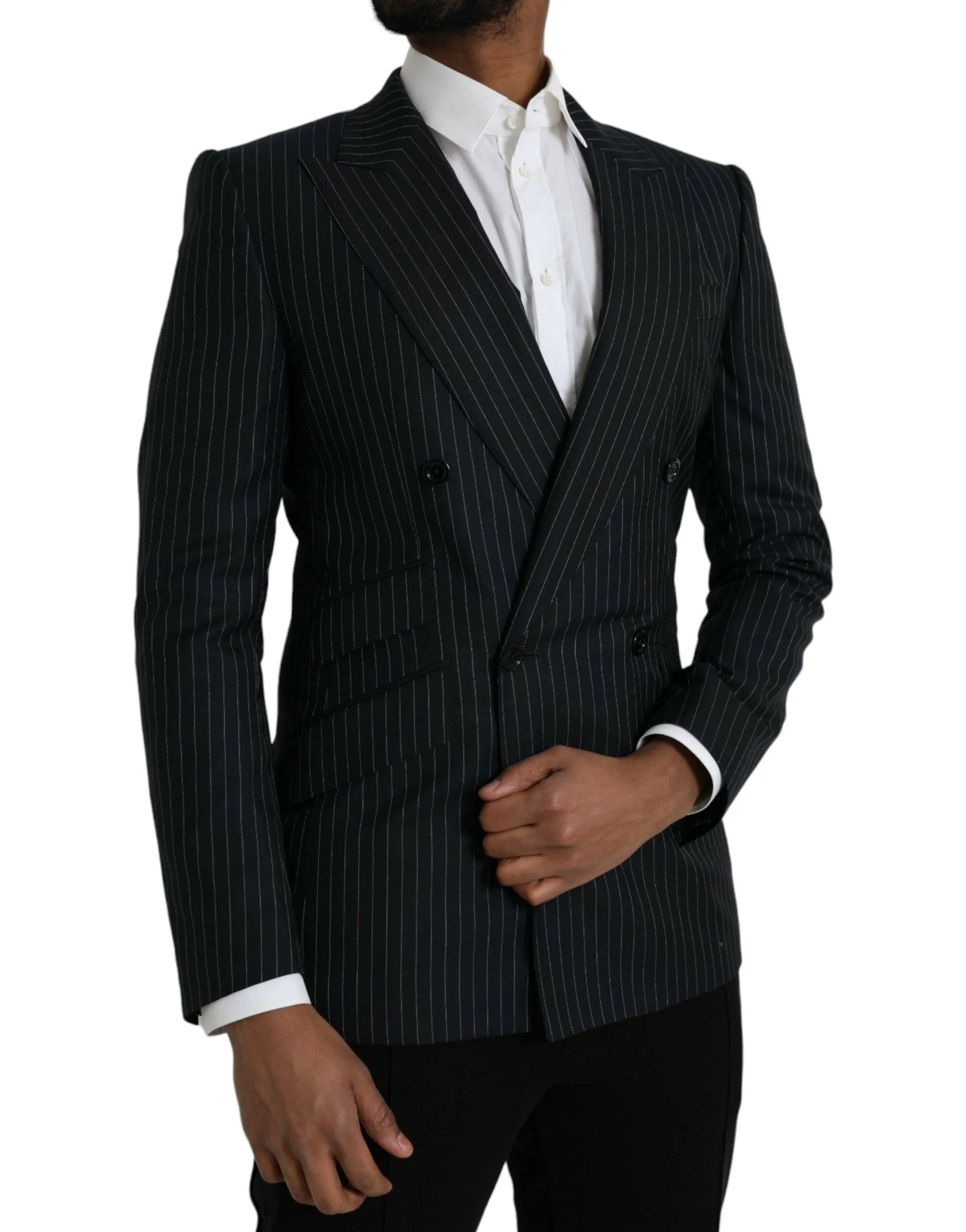 Black Stripe SICILIA Double Breasted Coat Blazer sold by Louxly product image thumbnail 2