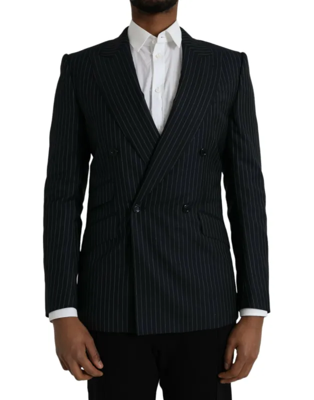 Black Stripe SICILIA Double Breasted Coat Blazer sold by Louxly