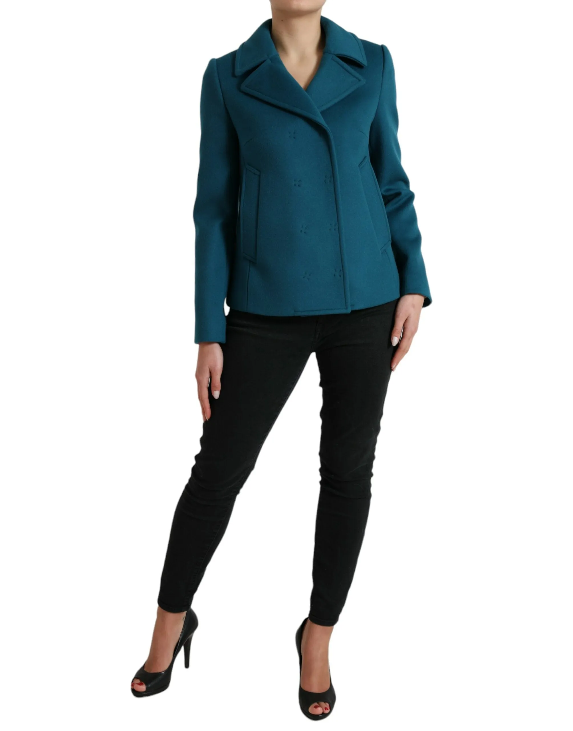 Blue Trench Wool Cashmere Short Coat Jacket sold by Louxly product image thumbnail 2
