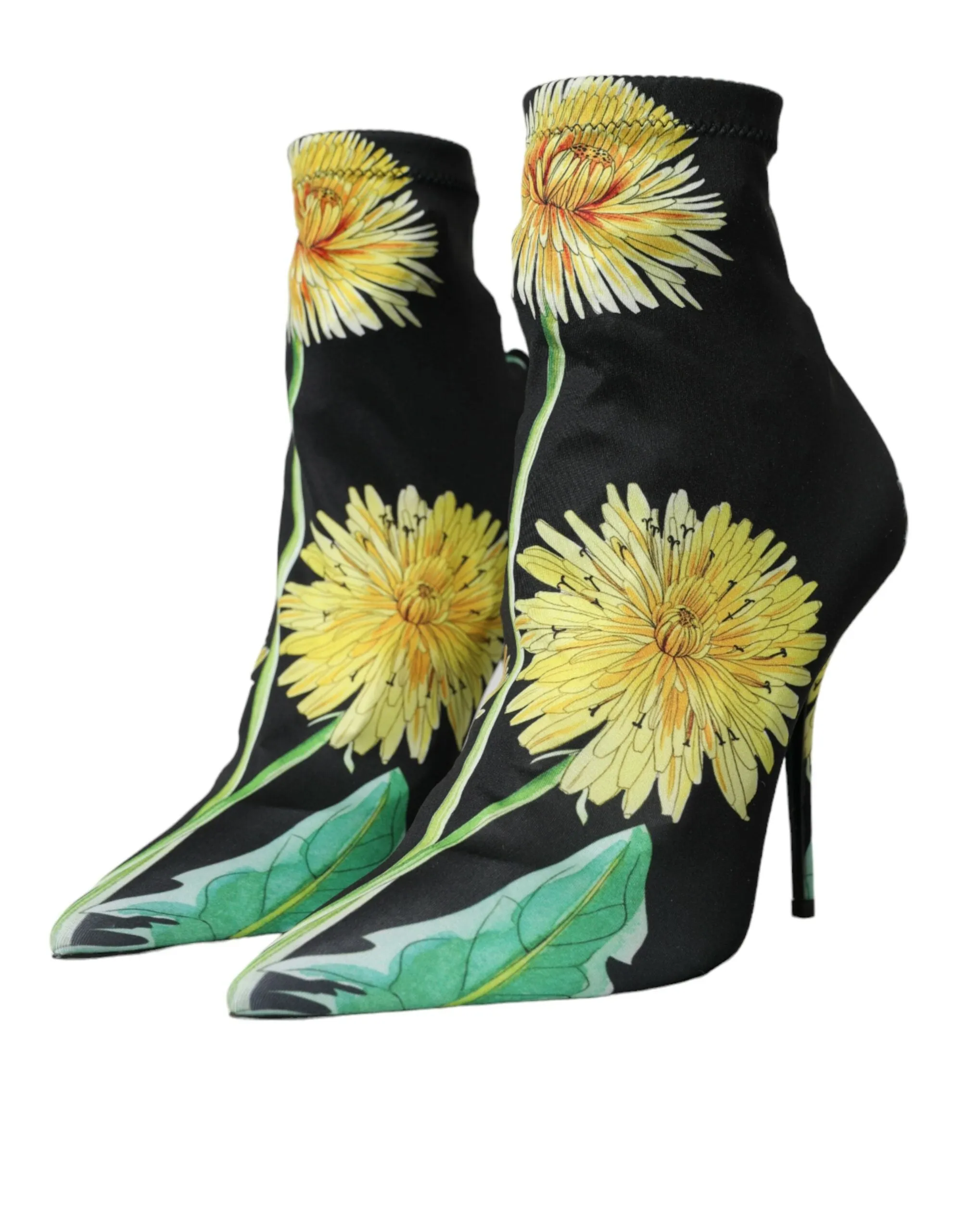 Black Floral Jersey Stretch Ankle Boots Shoes sold by Louxly product image thumbnail 3