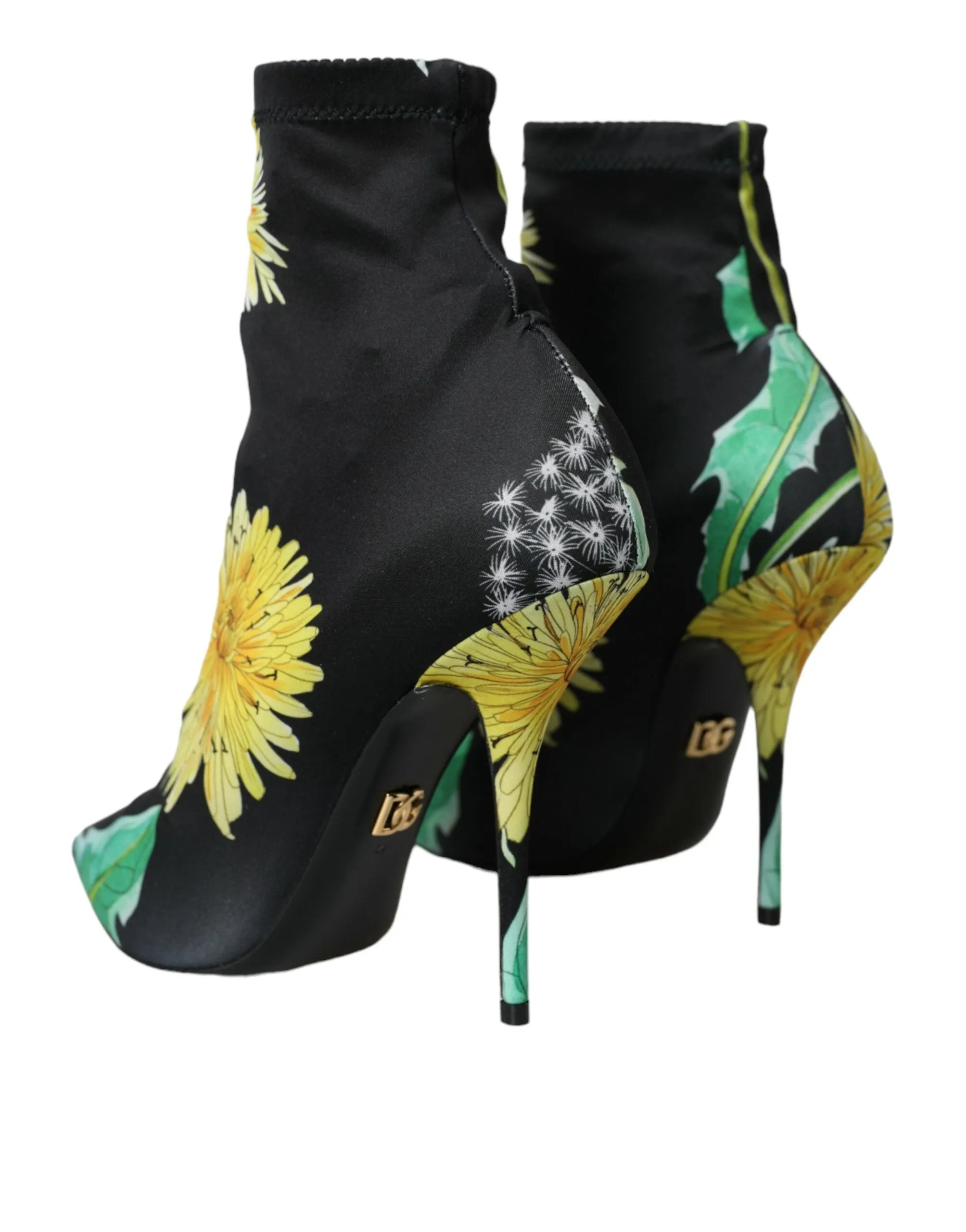 Black Floral Jersey Stretch Ankle Boots Shoes sold by Louxly product image thumbnail 4