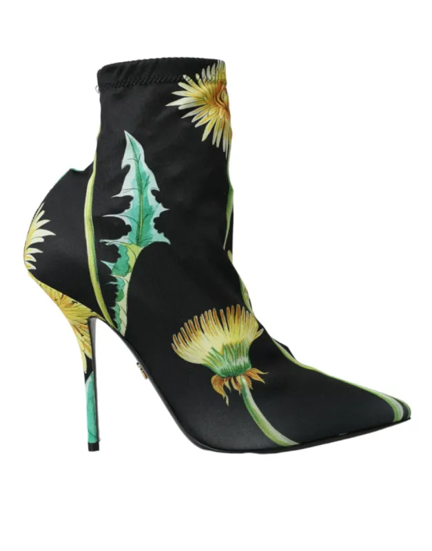 Black Floral Jersey Stretch Ankle Boots Shoes sold by Louxly
