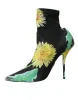Black Floral Jersey Stretch Ankle Boots Shoes sold by Louxly