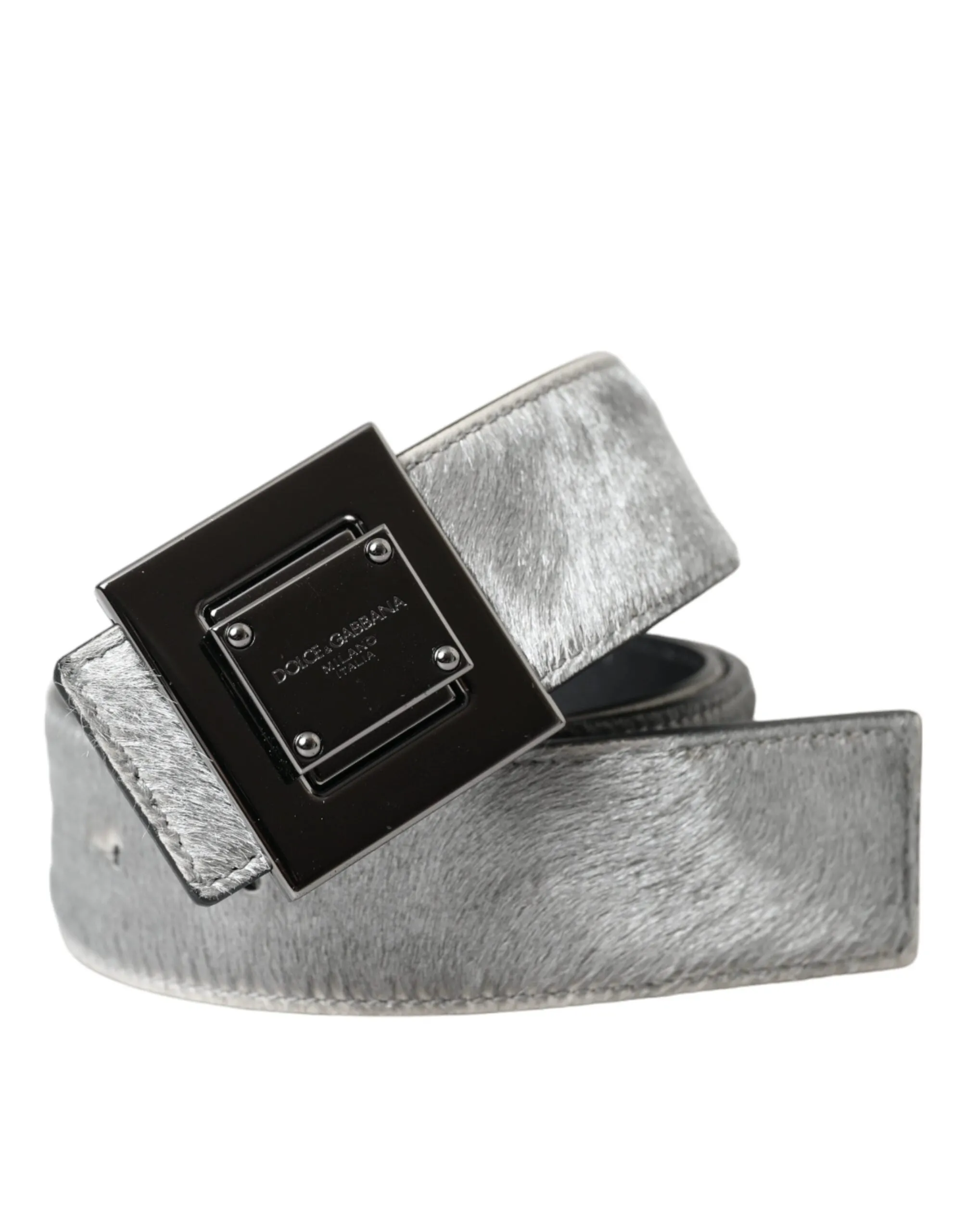 Silver Leather Square Metal Buckle Belt sold by Louxly