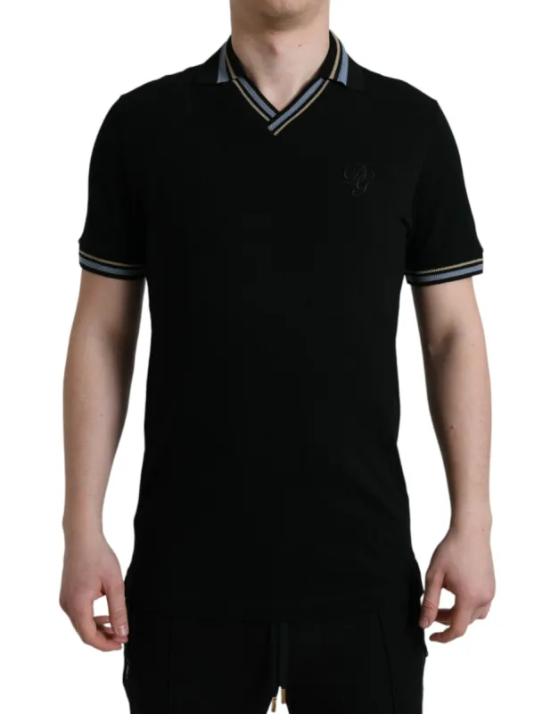 Elegant Black V-Neck Polo Tee sold by Louxly