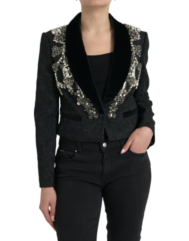 Elegant Embellished Black Overcoat Jacket sold by Louxly