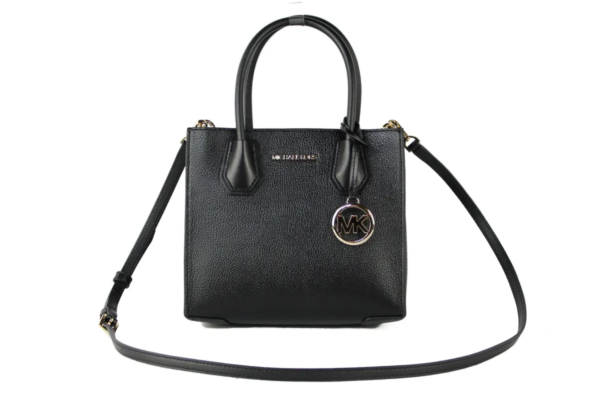 Mercer Medium Leather Messenger Crossbody Handbag (Black Solid) sold by Louxly