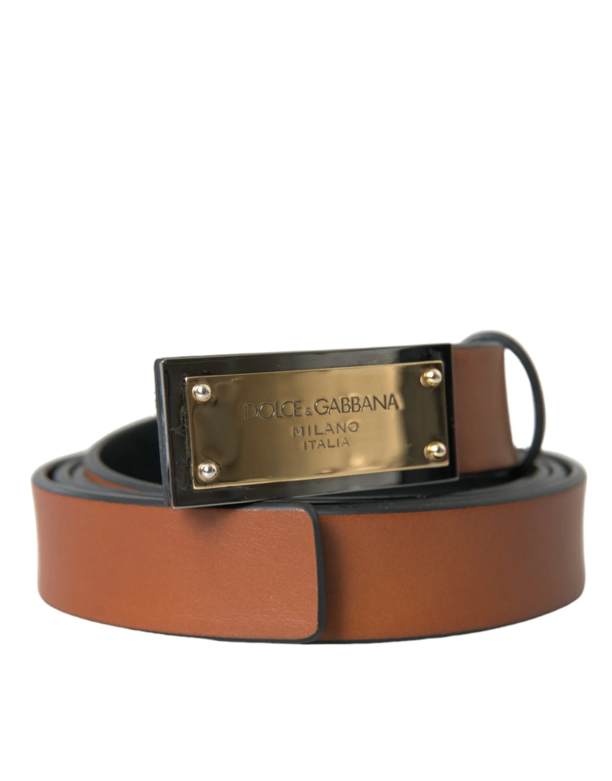 Brown Calf Leather Metal Logo Buckle Belt Men sold by Louxly