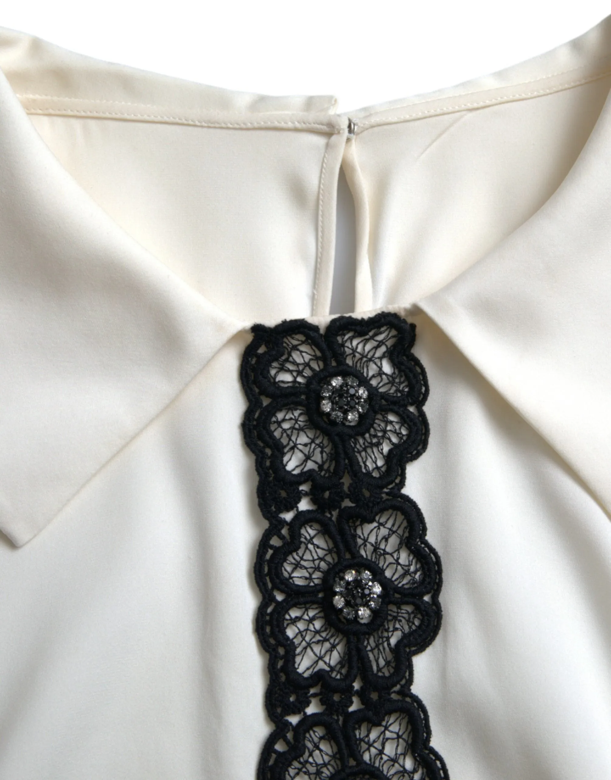 Elegant Off-White Lace-Trim Silk Blouse sold by Louxly product image thumbnail 5