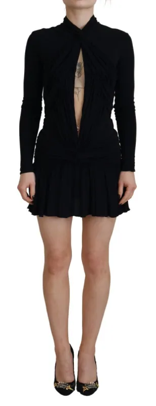 Black Viscose Long Sleeves Cut Out Mini Dress sold by Louxly