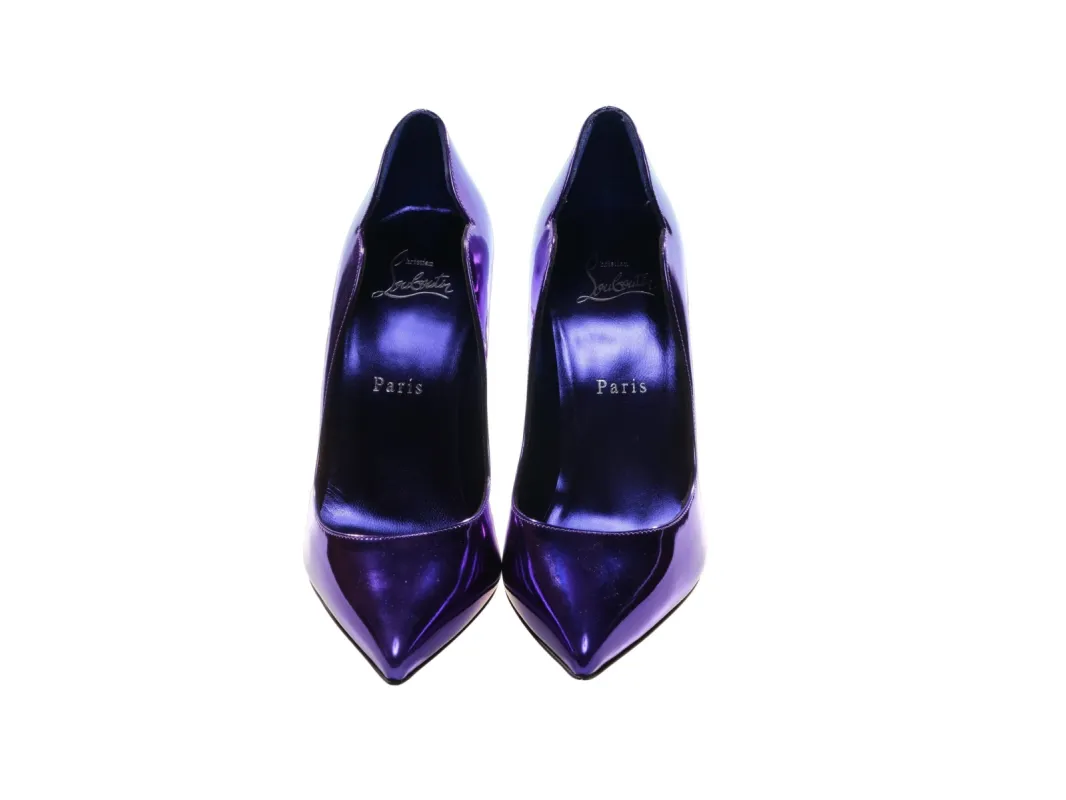 Hot Chick 100 Purple Mirrored Patent Leather High Heel Pumps sold by Louxly