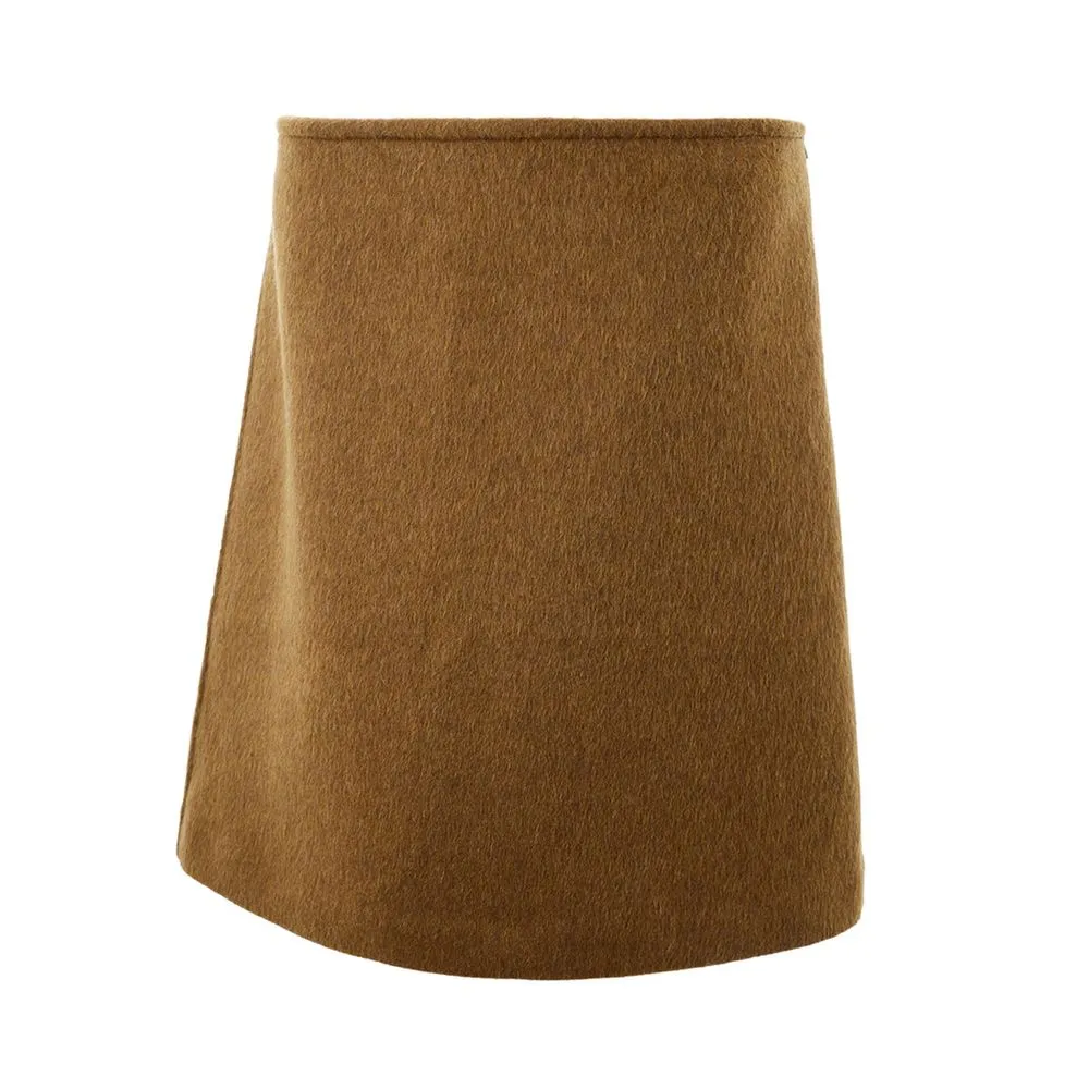 Elegant Wool Midi Skirt in Brown sold by Louxly