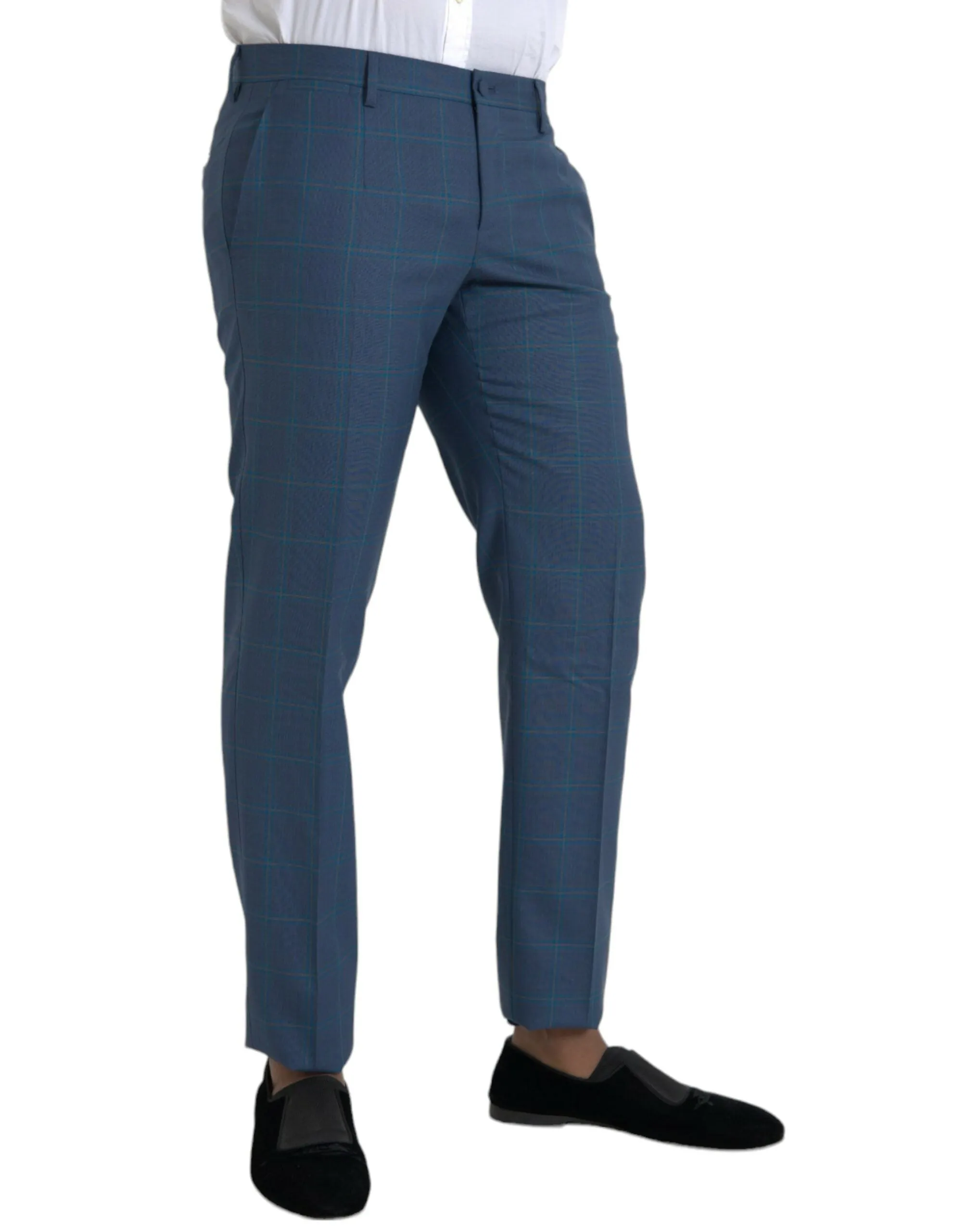 Blue Checkered Wool Men Dress Pants sold by Louxly product image thumbnail 2