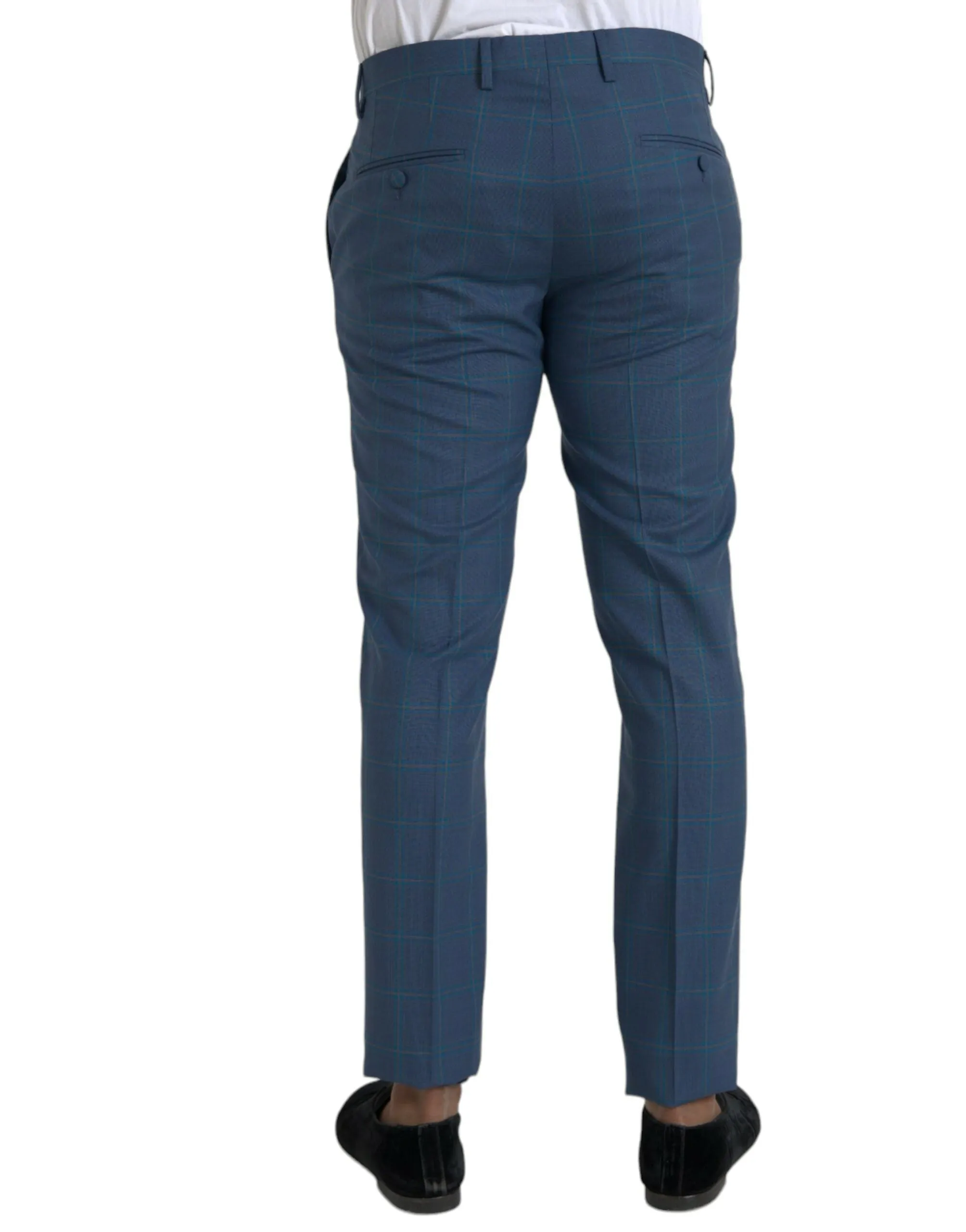 Blue Checkered Wool Men Dress Pants sold by Louxly product image thumbnail 3