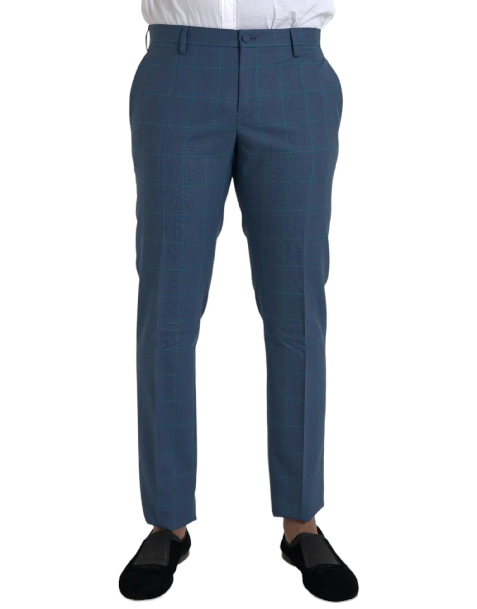 Blue Checkered Wool Men Dress Pants sold by Louxly