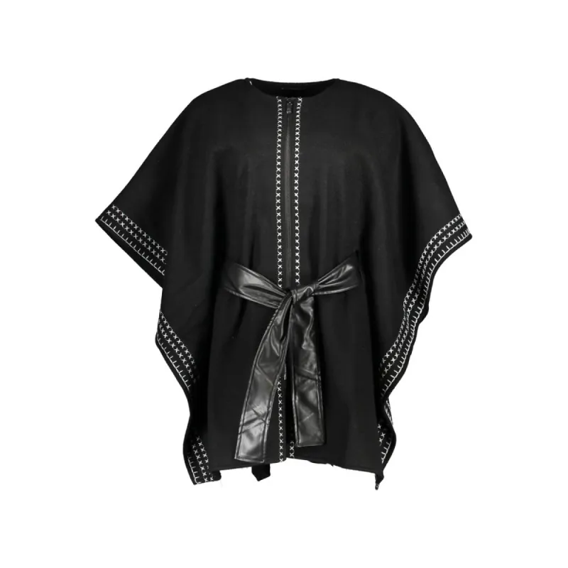 Chic Crew Neck Poncho with Contrast Details sold by Louxly