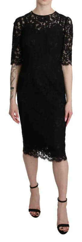 Elegant Black Lace Sheath Knee-Length Dress sold by Louxly