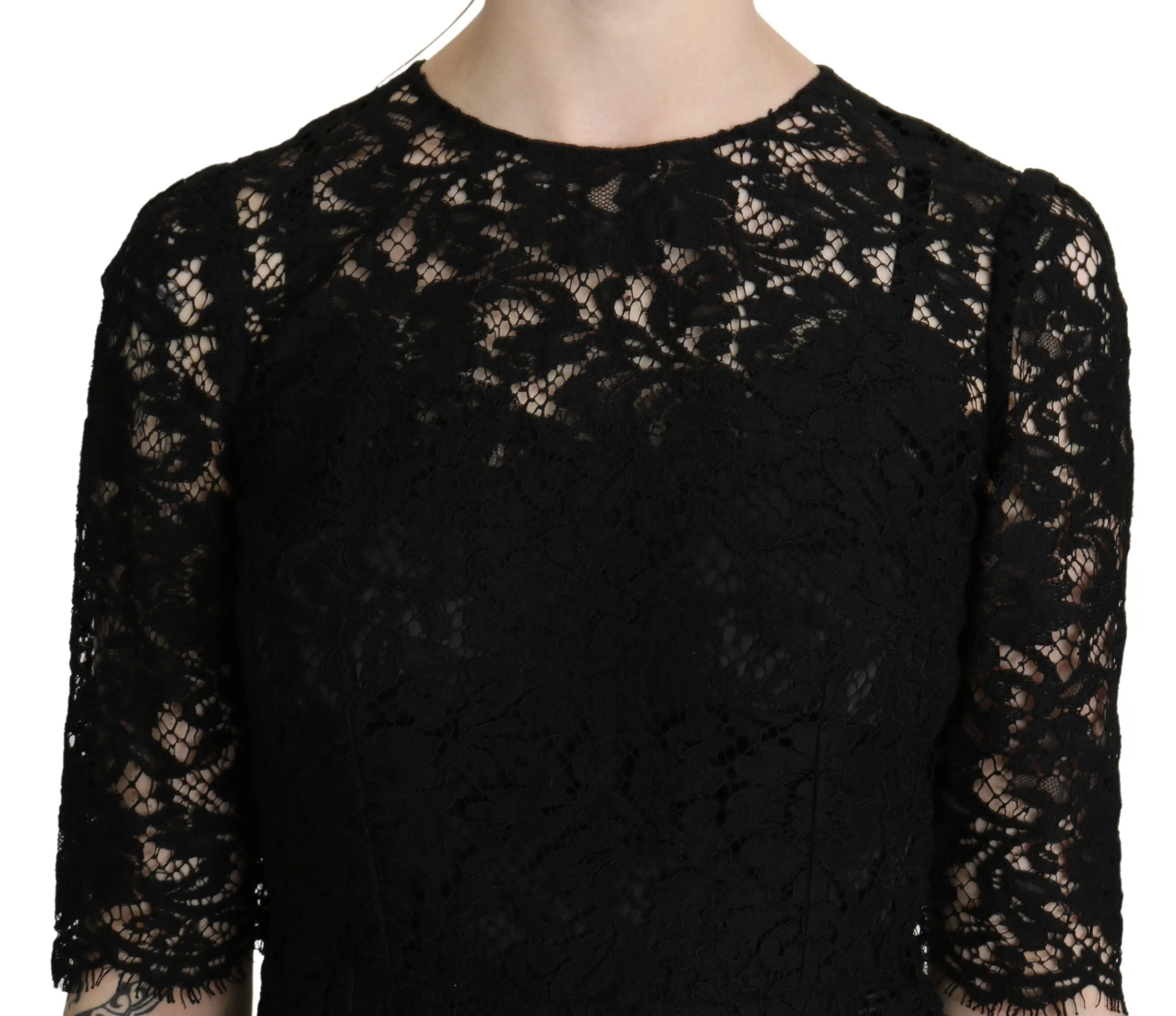 Elegant Black Lace Sheath Knee-Length Dress sold by Louxly product image thumbnail 2