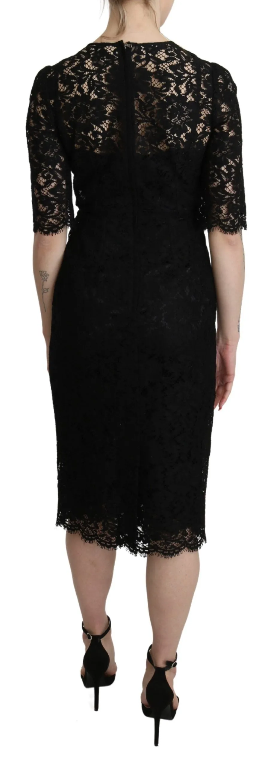Elegant Black Lace Sheath Knee-Length Dress sold by Louxly product image thumbnail 3
