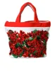 White Red Floral Canvas Logo Shopping Tote Bag sold by Louxly