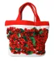 White Red Floral Canvas Logo Shopping Tote Bag sold by Louxly