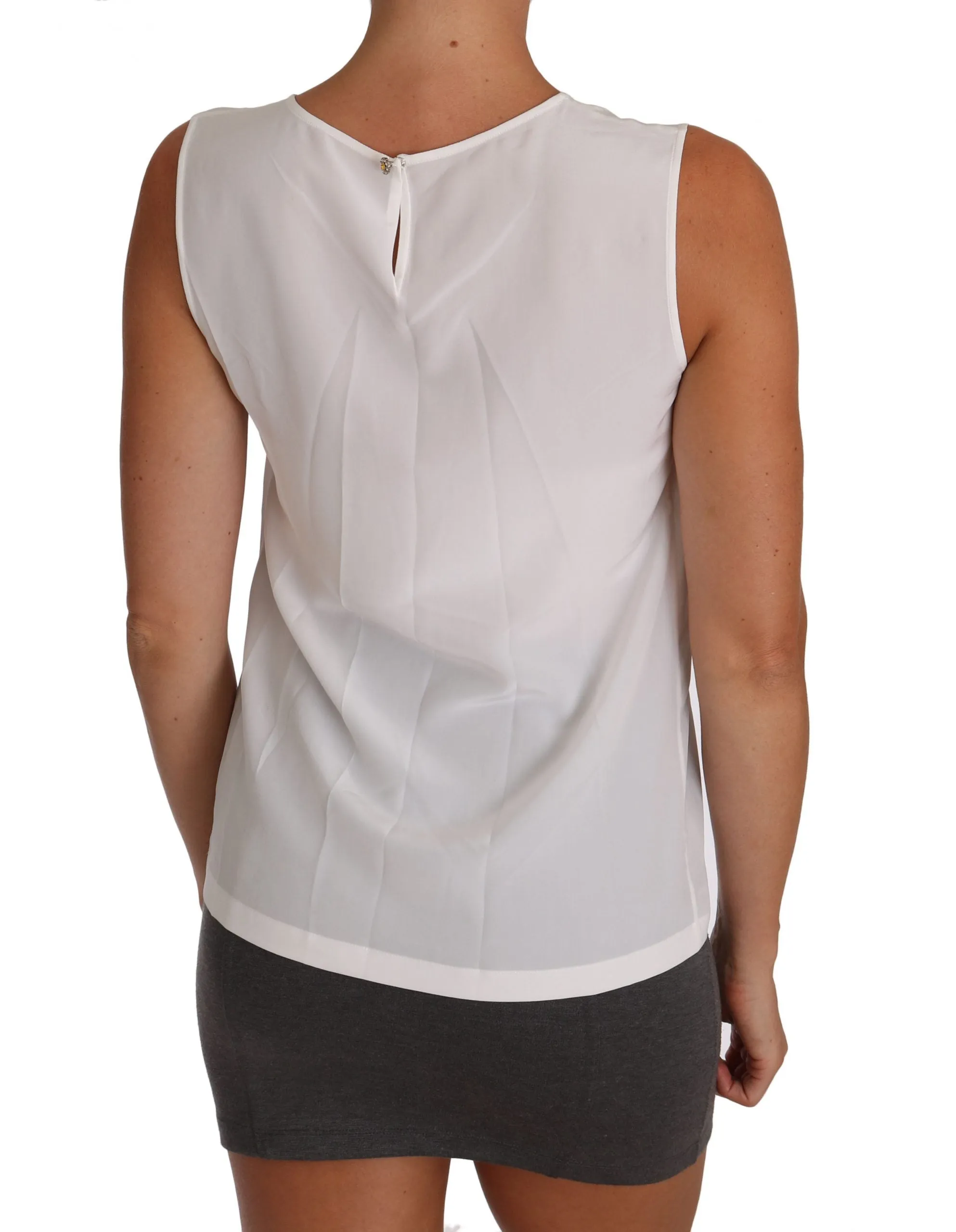 Elegant Sleeveless White Silk Blouse Top sold by Louxly product image thumbnail 2