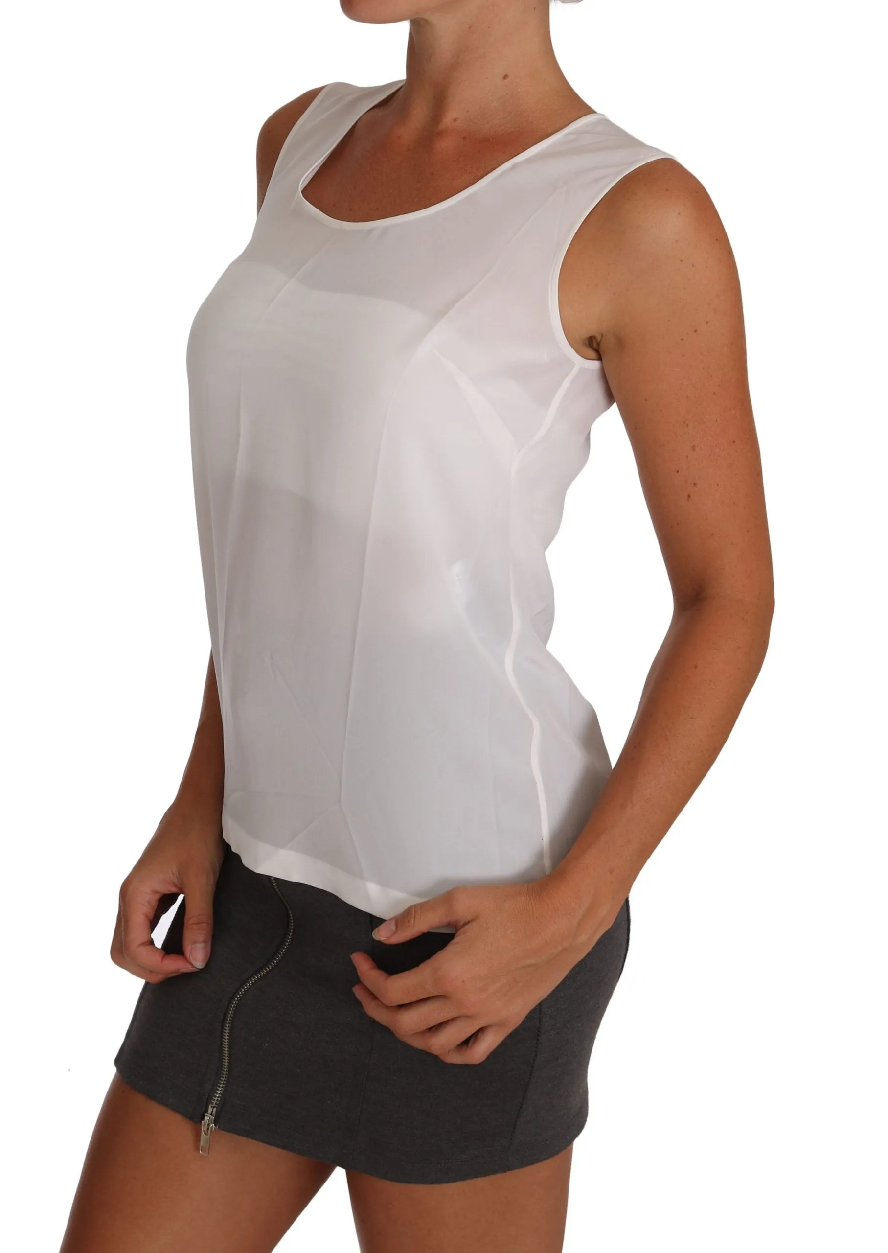 Elegant Sleeveless White Silk Blouse Top sold by Louxly product image thumbnail 4