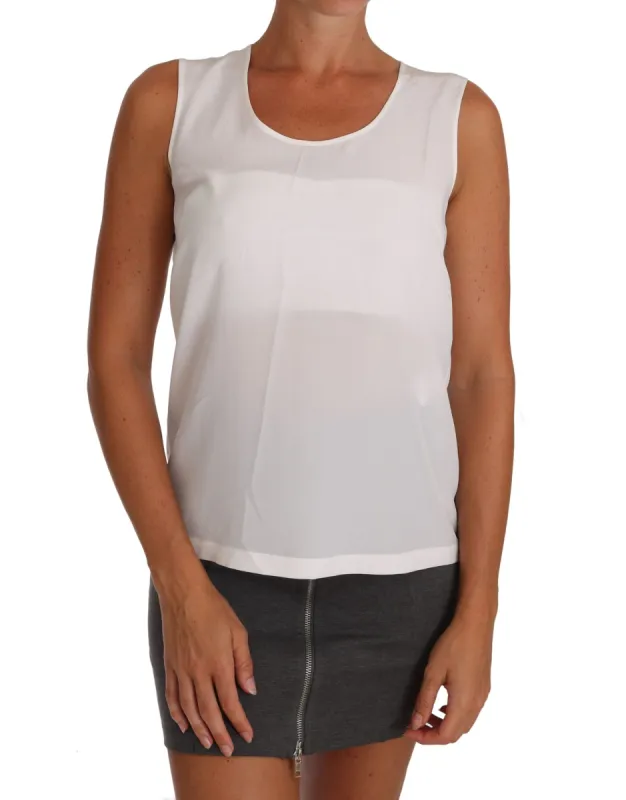 Elegant Sleeveless White Silk Blouse Top sold by Louxly