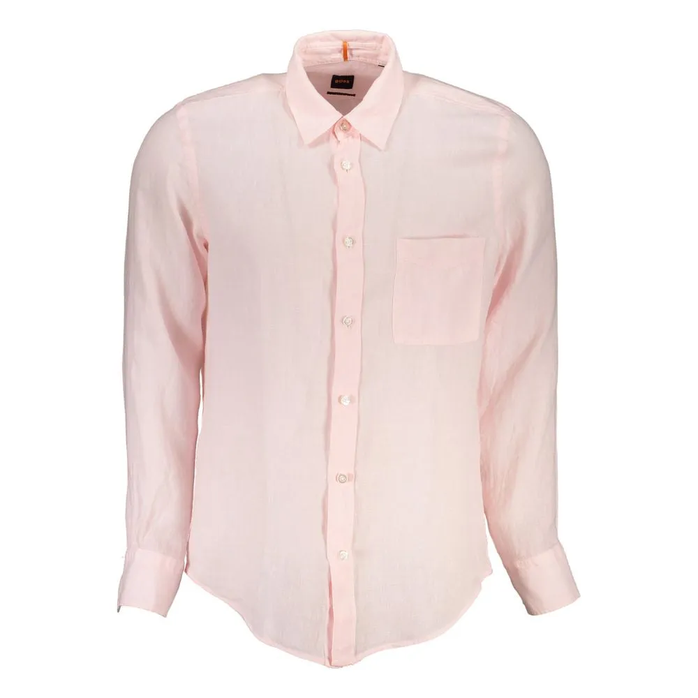 Elegant Pink Linen Long Sleeve Shirt sold by Louxly