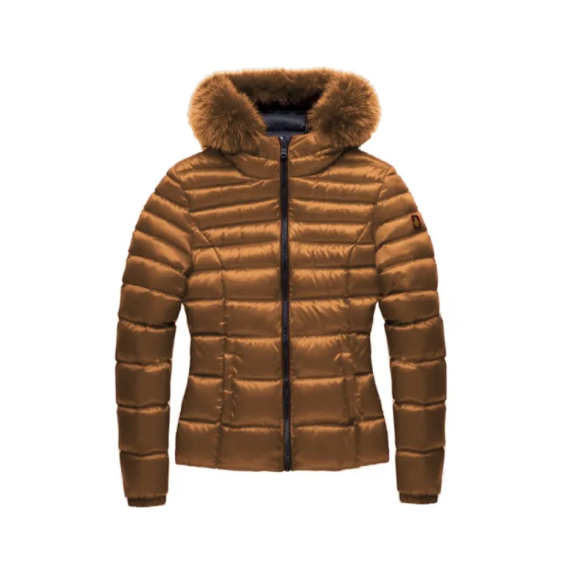 Elegant Padded Down Jacket with Fur Hood made by Louxly