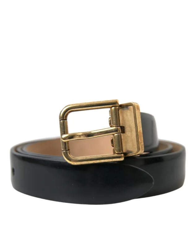 Elegant Black Leather Waist Belt with Logo Buckle sold by Louxly