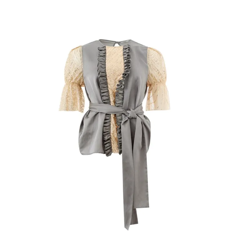 Elegant Multicolor Silk-Linen Top sold by Louxly