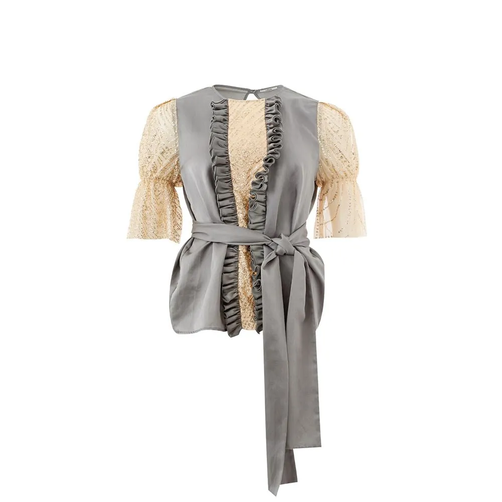 Elegant Multicolor Silk-Linen Top sold by Louxly