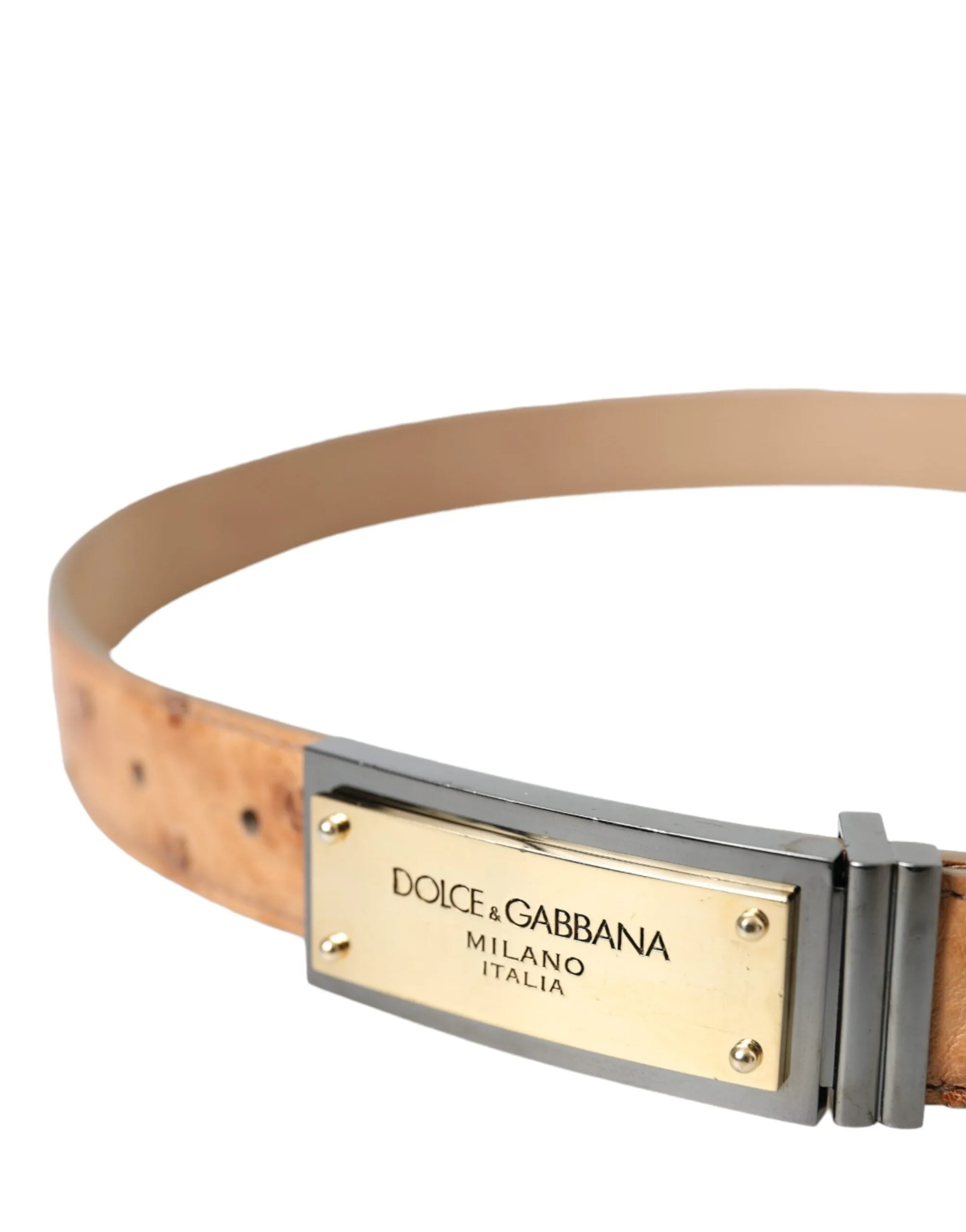 Beige Leather Gold Logo Engraved Buckle Belt sold by Louxly product image thumbnail 3