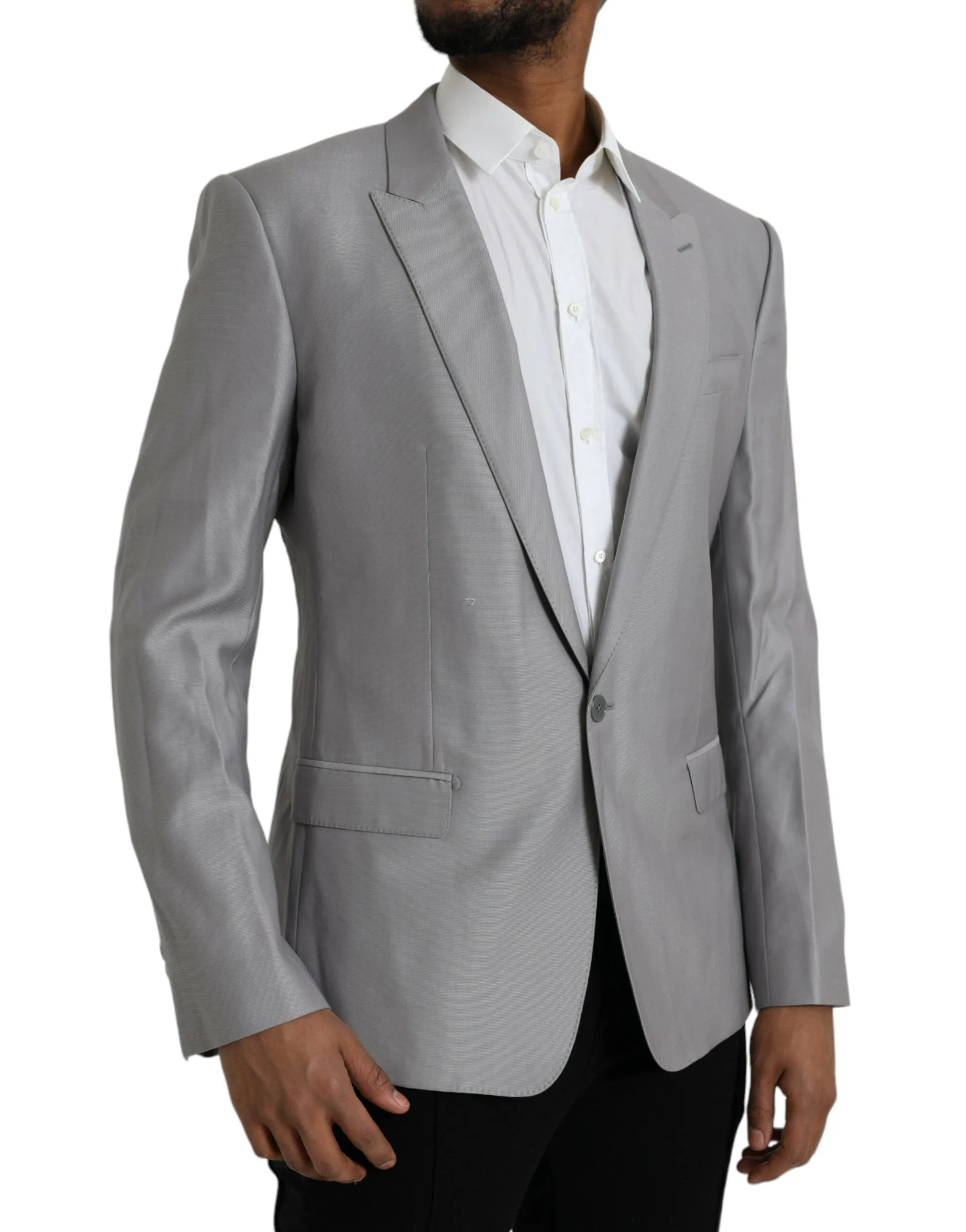 Gray Wool Peak Single Breasted Coat Blazer sold by Louxly product image thumbnail 2