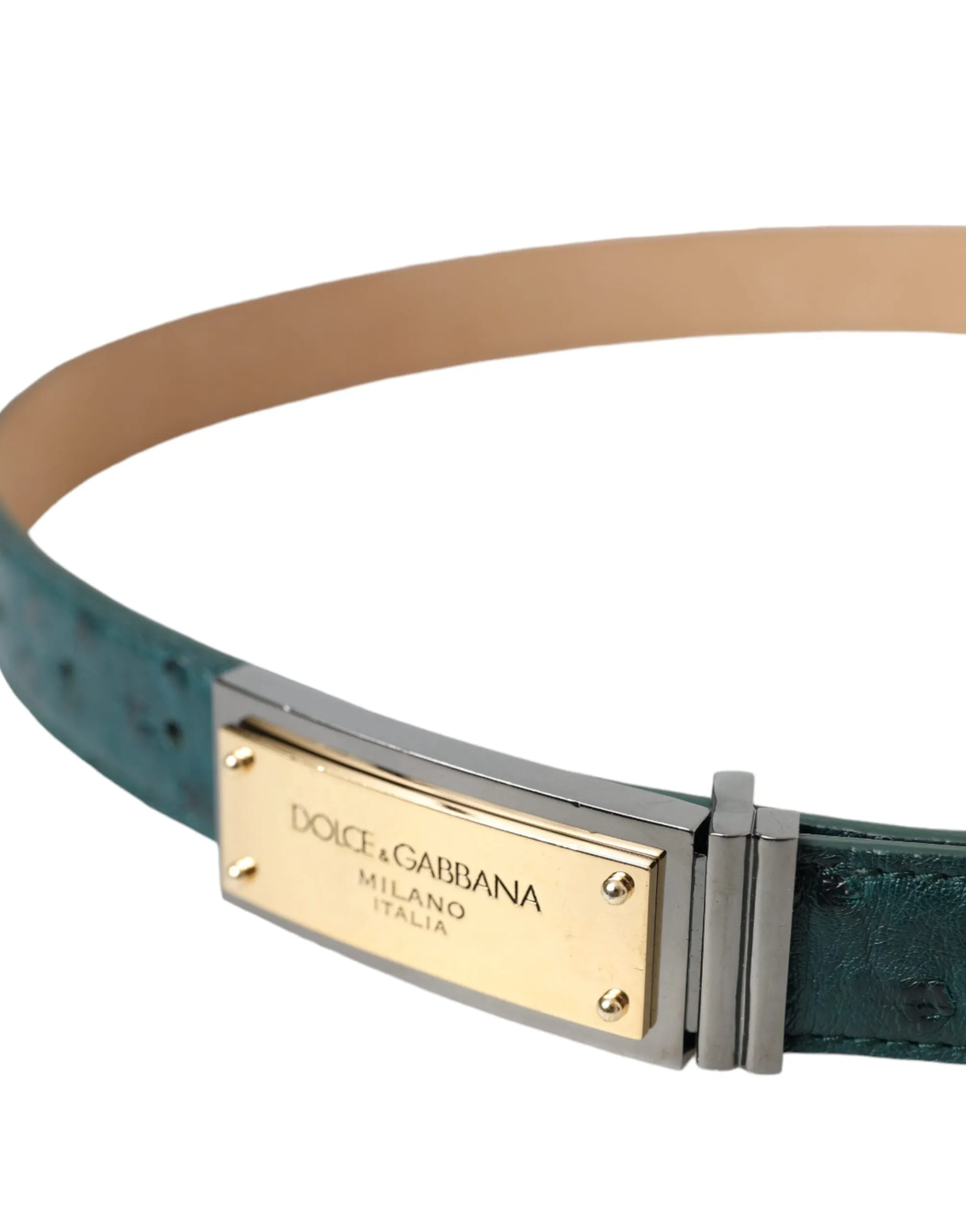 Green Leather Gold Logo Engraved Buckle Belt sold by Louxly product image thumbnail 3