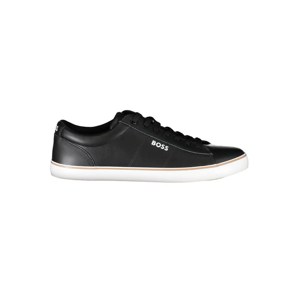 Sleek Black Contrast Lace-Up Sneakers sold by Louxly