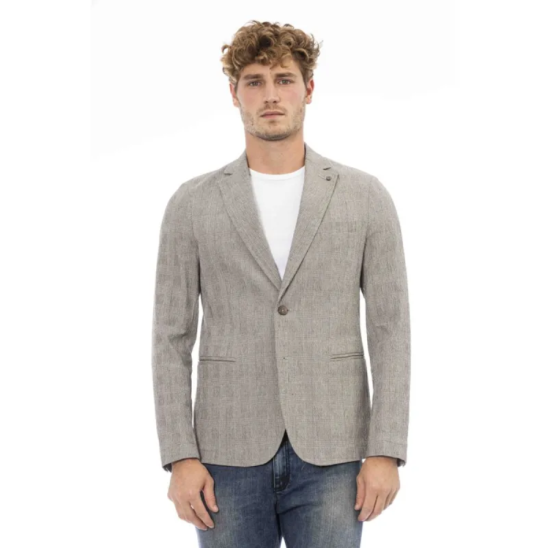 Elegant Beige Cotton Blend Jacket sold by Louxly