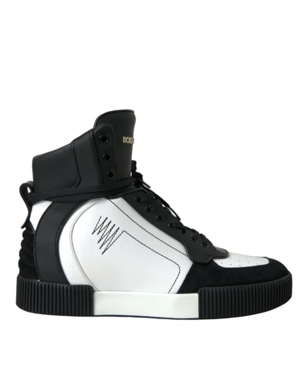 Black White Leather Miami High Top Sneakers Shoes sold by Louxly