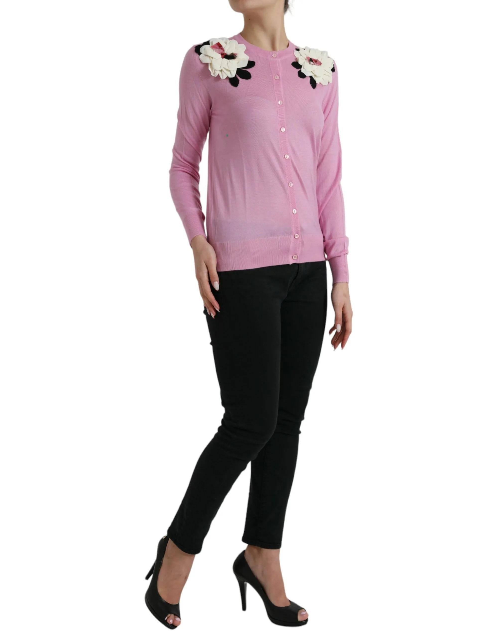 Elegant Cashmere Silk Pink Cardigan sold by Louxly product image thumbnail 2