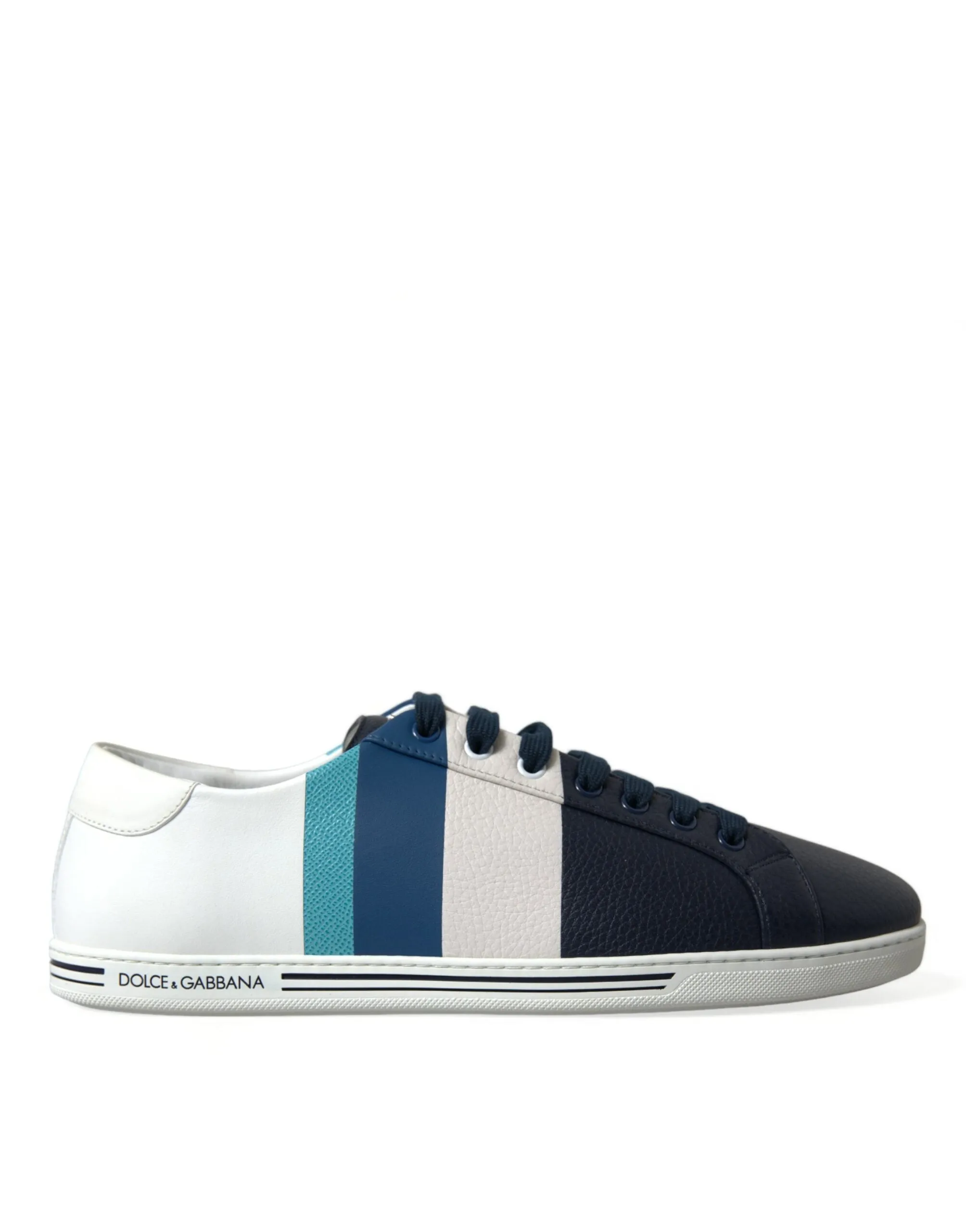 Elegant White and Blue Leather Sneakers sold by Louxly