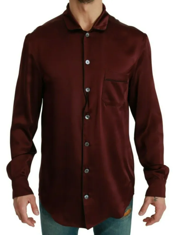Bordeaux Silk Pajama-Inspired Shirt sold by Louxly