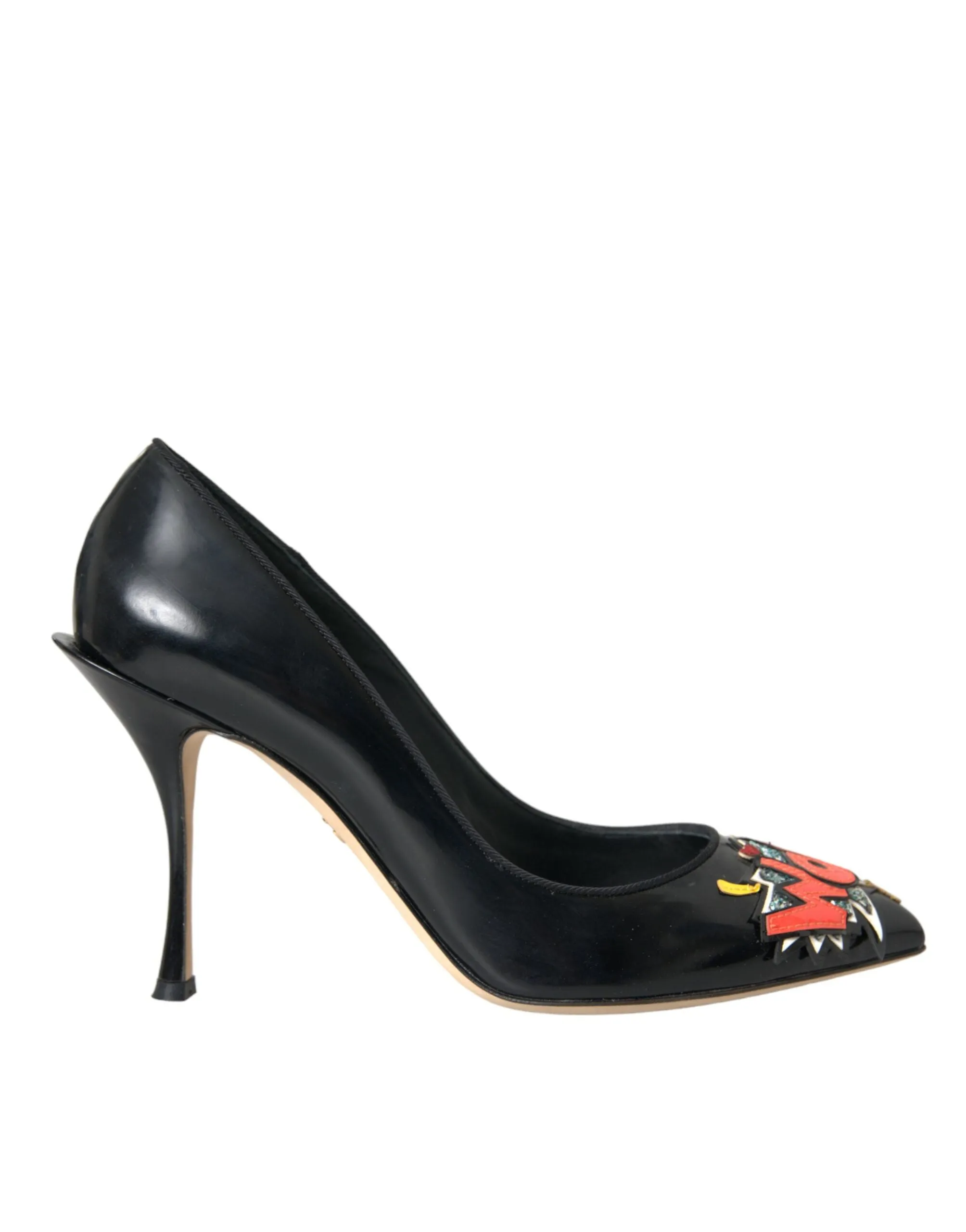 Black Leather WOW Patch Heels Pumps Shoes sold by Louxly