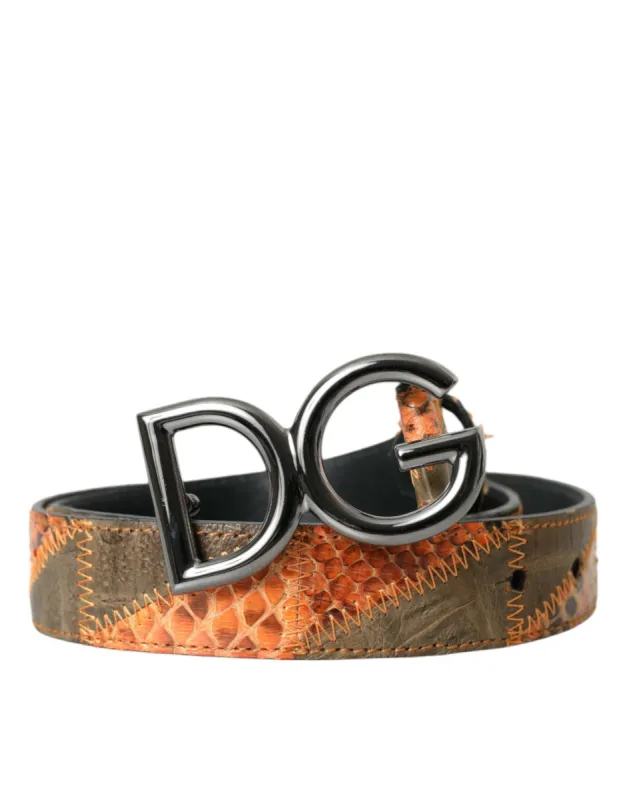 Patchwork Python Leather Logo Buckle Belt Men sold by Louxly