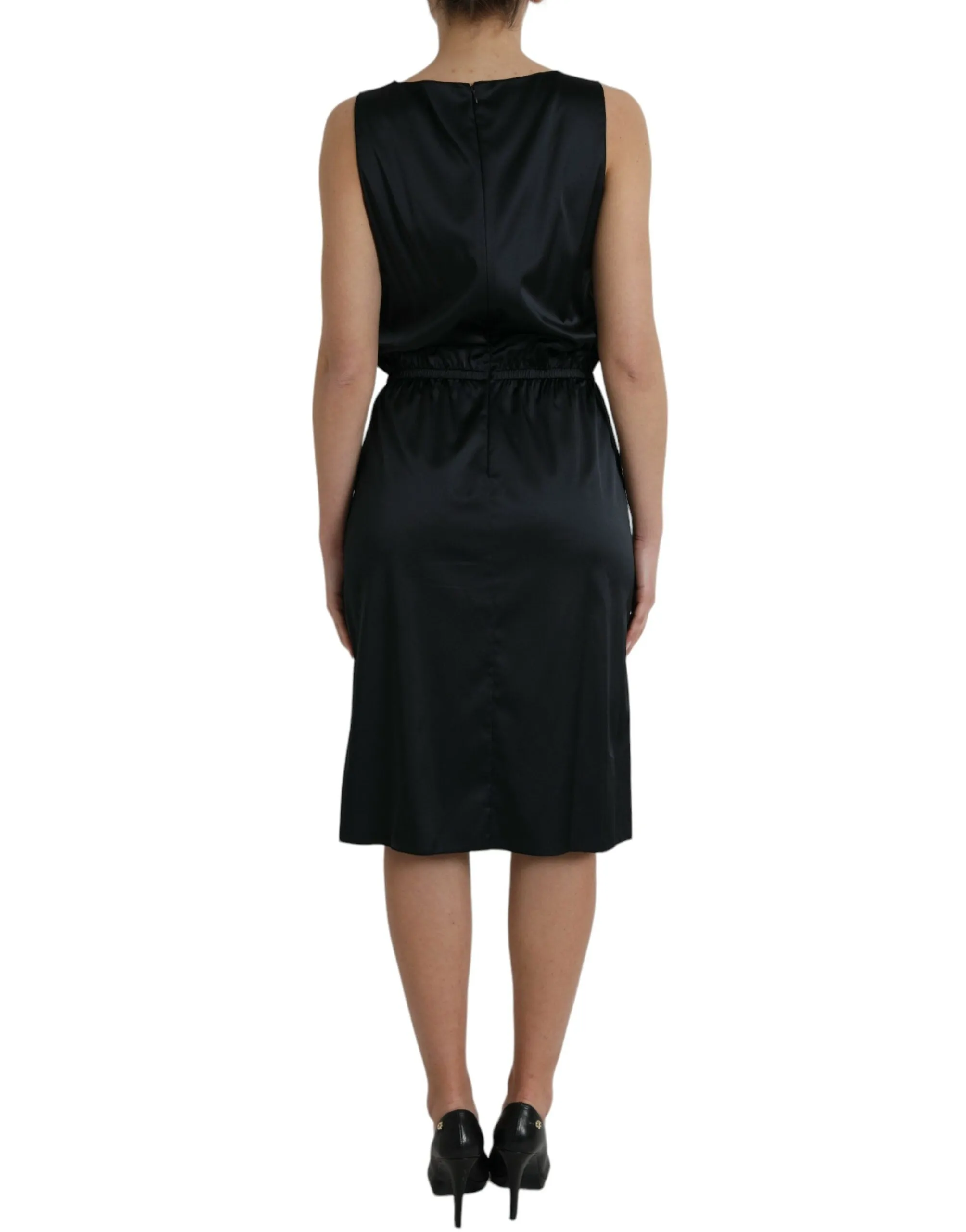 Black Polyester Lace Trim Sheath Midi Dress sold by Louxly product image thumbnail 4