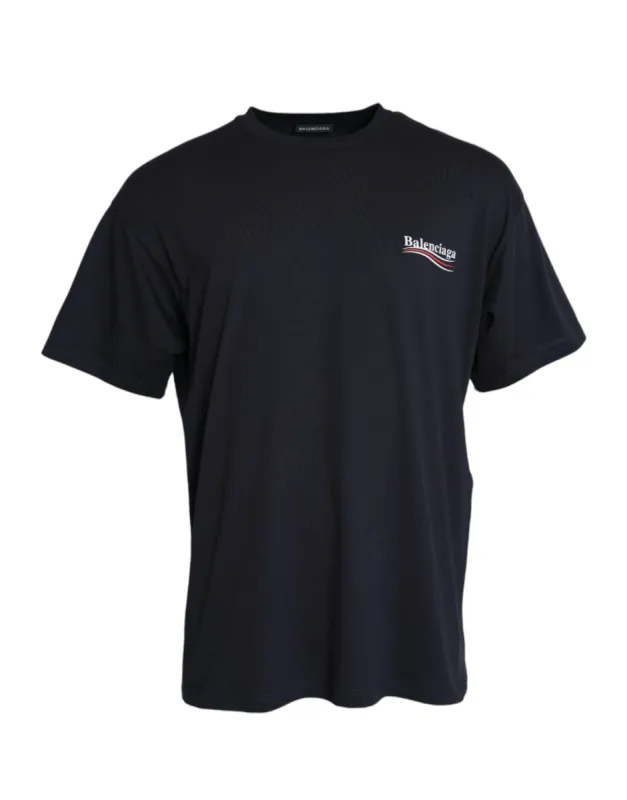 Dark Blue Cotton Logo Crew Neck Short Sleeves T-shirt sold by Louxly