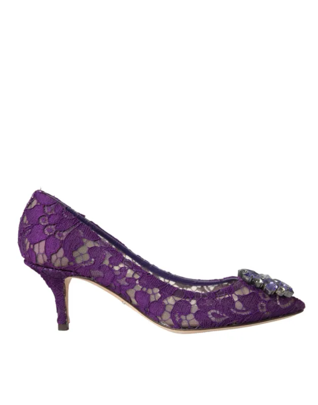 Purple Taormina Lace Crystal Heel Pumps Shoes sold by Louxly